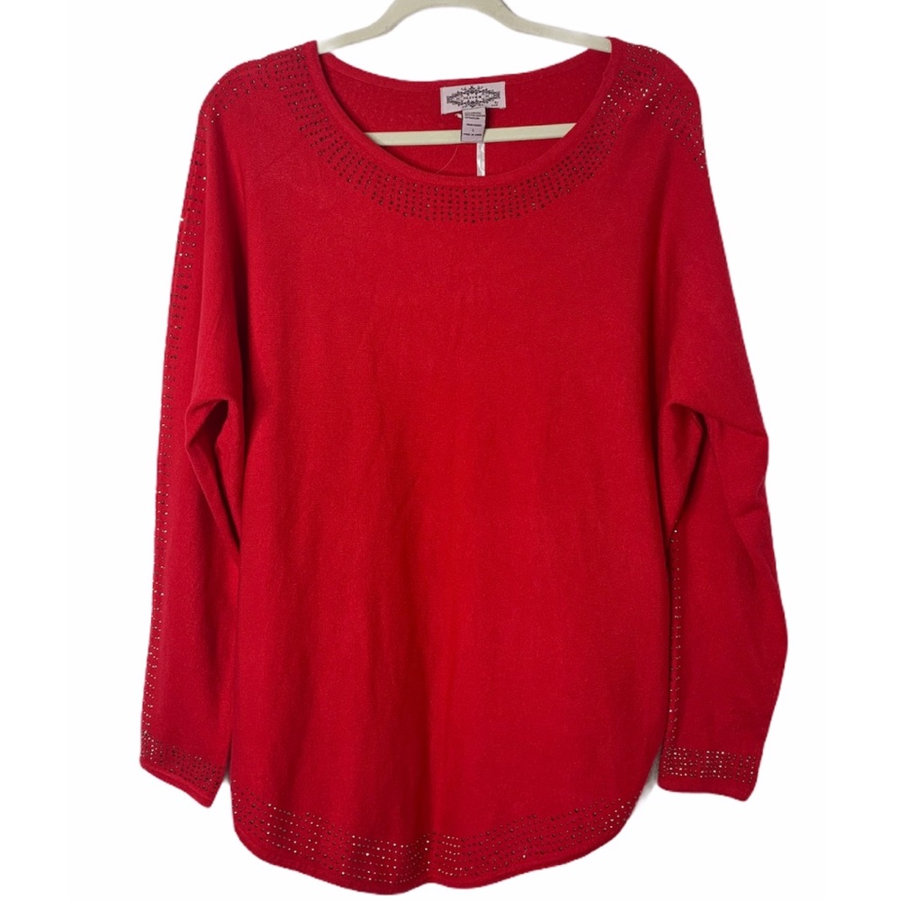 NWT Oliver by Escio Soft Cozy Red Stud Embellished Casual Large Sweater Top
